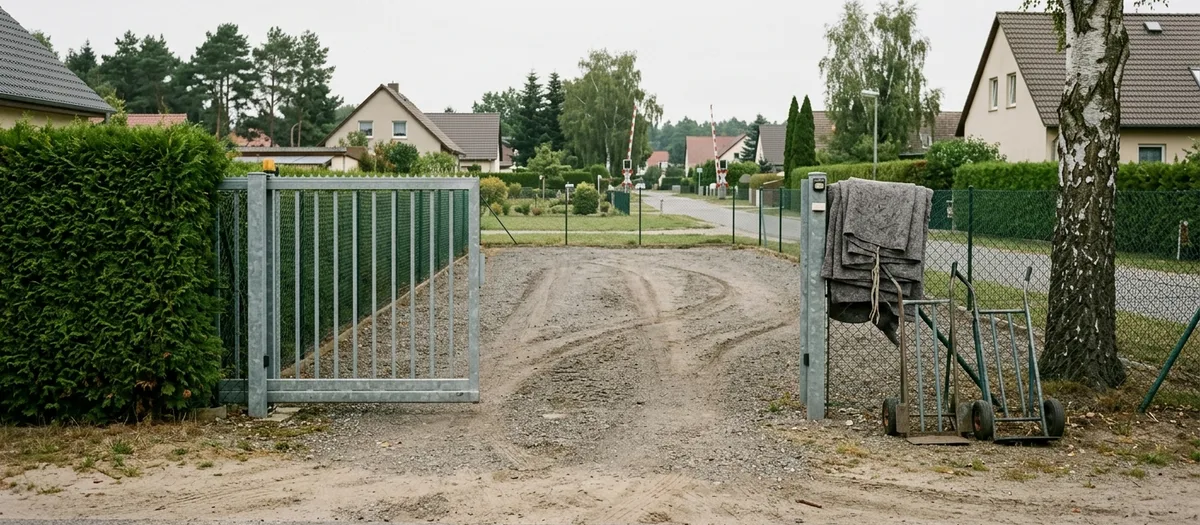 Einfahrt zum Betriebsgelände an der Altlandsberger Chaussee in Fredersdorf-Vogelsdorf